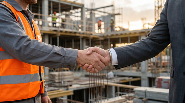 professional handshake for construction loan infrastructure finance project funding and real estate investment concept