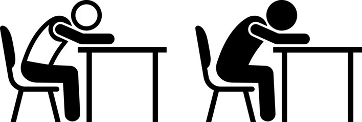 Icon of a person sitting at a desk with head down on the table © reba