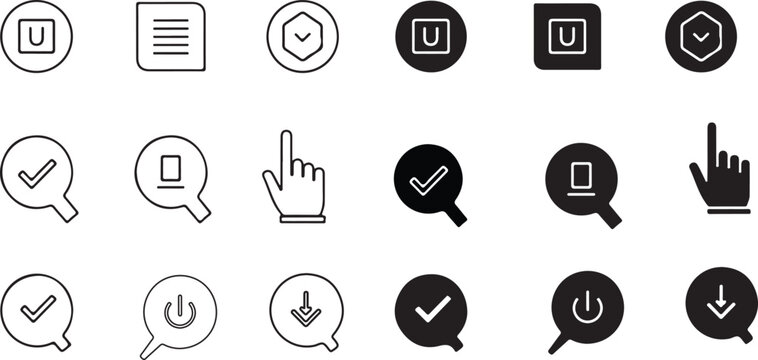 Collection of user interface icons representing various actions and selections