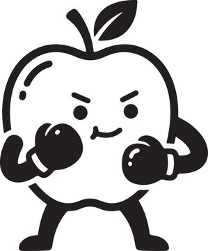 Cartoon apple character wearing boxing gloves and standing aggressively  funny fruit