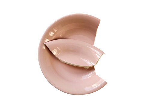 Broken Pink Ceramic Plate Isolated on Transparent Background With Shattered Dish Fragments