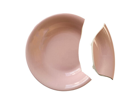 Broken Pink Ceramic Plate Isolated on Transparent Background With Shattered Dish Fragments