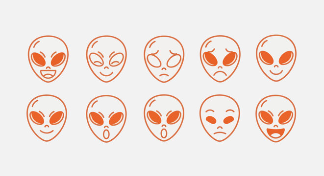Alien heads with various emotions displayed