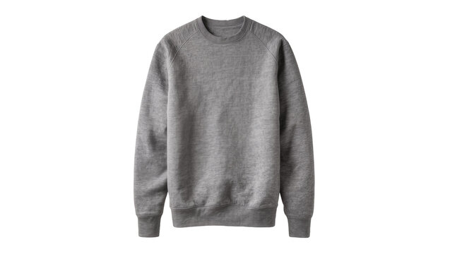 Isolated comfortable grey raglan sleeve crewneck sweatshirt, modern casual fashion apparel.