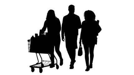 Silhouette family pushing luggage cart at airport isolated on transparent background, Vector © Rabbe