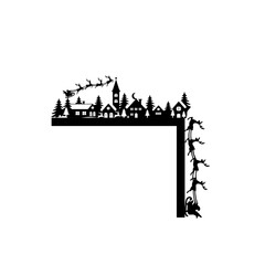 Fototapeta premium Christmas Village Door Corner Decoration Silhouette With Santa Sleigh and Reindeer