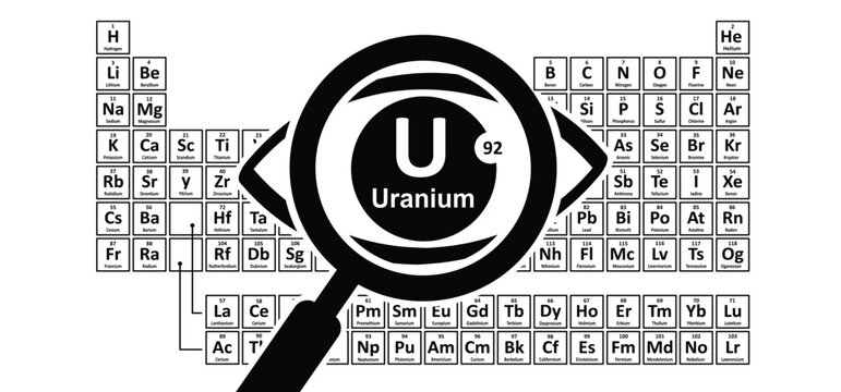Uranium. symbol U, atomic number 92. Heavy, silver-gray, radioactive metal from the actinide series. Radioactive, unstable, and decays slowly; it emits radiation. Suitable for nuclear fuel.