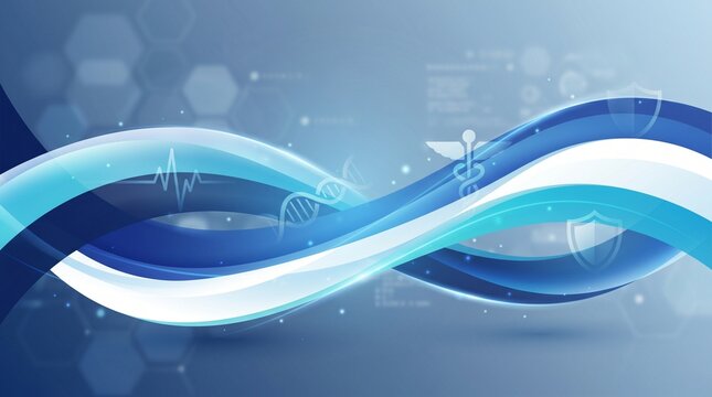 Abstract blue waves with DNA helix and medical icons abstract art abstract
