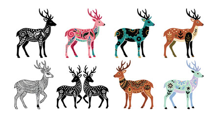 Obraz premium Decorative deer collection colorful floral patterned vector illustration