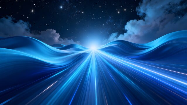 Blue light waves in night sky