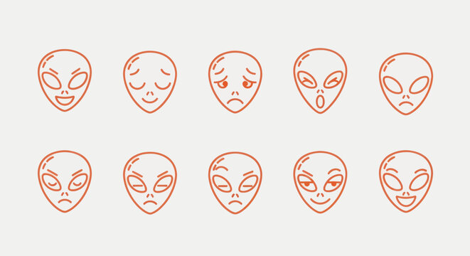 Alien heads with various facial expressions