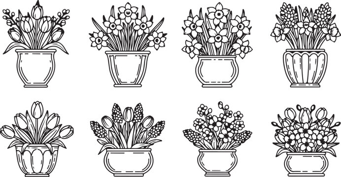 Set of eight stylized wine glasses with floral patterns illustration Vector
