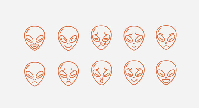 Alien heads with various facial expressions
