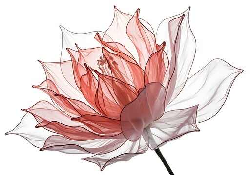 Delicate pink and white flower with translucent petals isolated on white background