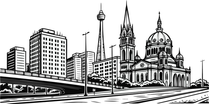 S&atilde;o Paulo, Brazil Skyline Engraving Sketch Vector Illustration
