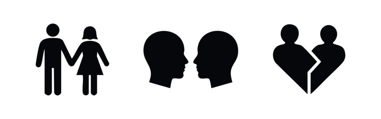 Fototapeta premium Relationship Icons Set with Couple Communication and Breakup Symbols