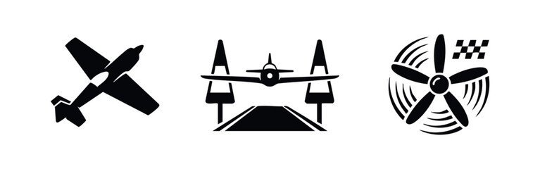 Airplane Propeller and Takeoff Icons Set © Lili