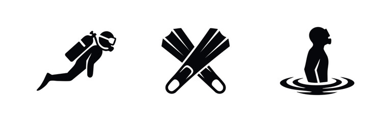 Scuba Diving and Snorkeling Equipment Icon Set for Underwater Activity © Lili