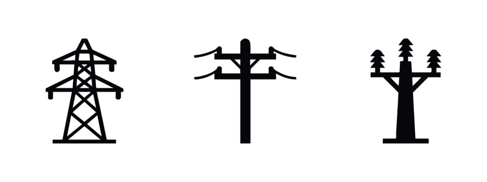 Electrical Power Lines and Utility Transmission Tower Icons Set