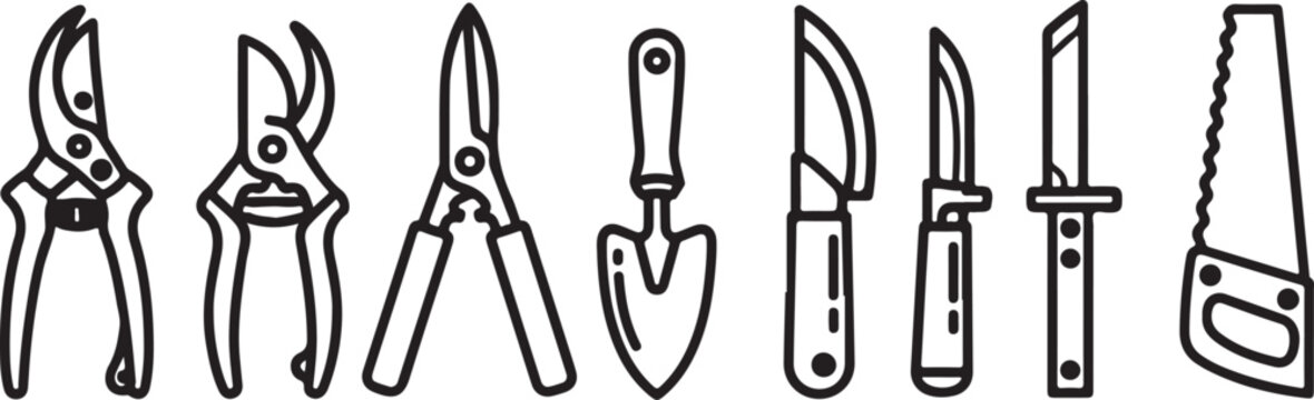 Black line icons set of kitchen utensils and tools vector illustration Vector