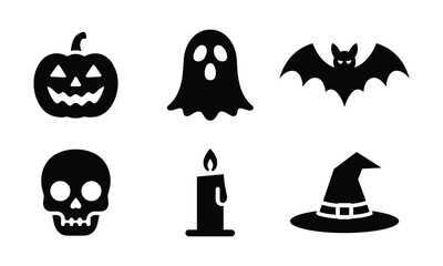 Obraz premium Classic halloween symbols collection with pumpkin ghost skull and candle icons.