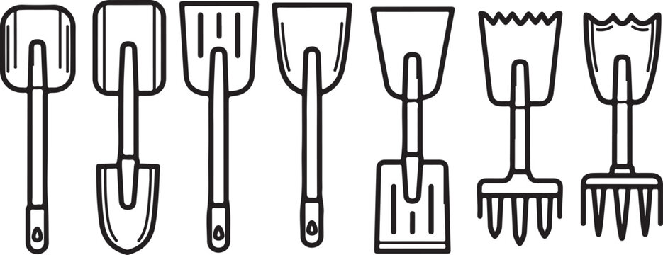 Black line icon set of fireplace and fire tools collection vector Vector