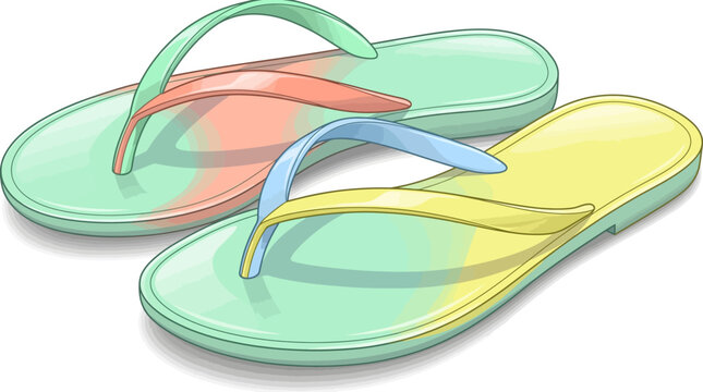 Vibrant Summer Flip Flops, Beach Vibes, Colorful Design, Illustration, Relaxing Atmosphere, Close-Up View, Fun Concept
