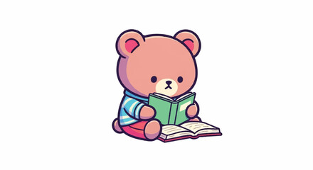 Fototapeta premium Cute Teddy Bear Reading a Book Illustration.