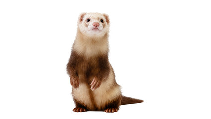 Isolated adorable ferret standing upright on its hind legs, looking curiously at camera © Francisco