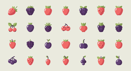 Colorful berry icons in row arrangement © Lukas