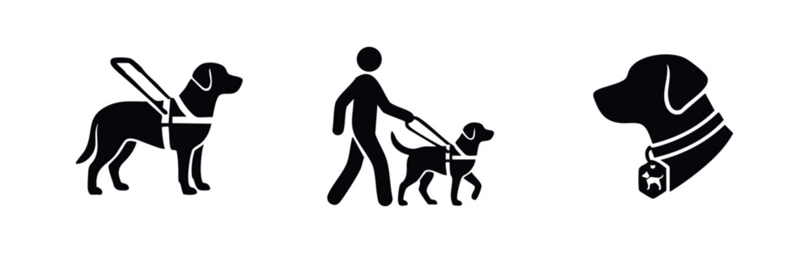 Guide dog and service animal icon set for blind and visually impaired assistance