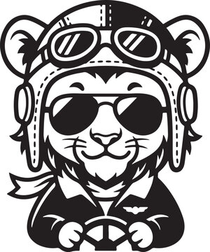 Cute cartoon bear wearing pilot hat and sunglasses smiling  aviator bear
