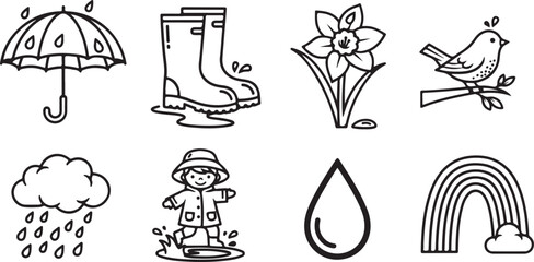 Fototapeta premium Cute cartoon slipper, boot, mushroom, and lightbulb icons Vector