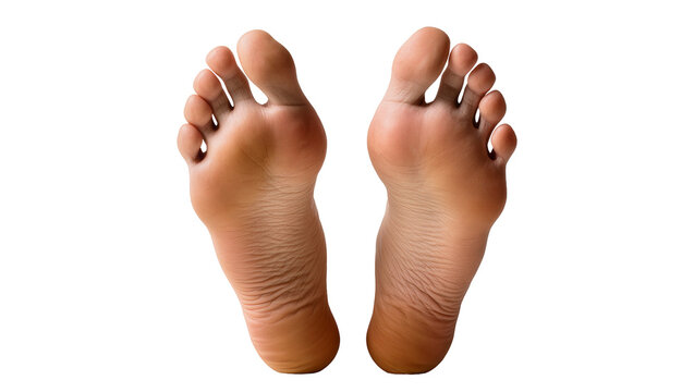 Isolated human feet showing detailed soles with natural skin texture and toe features