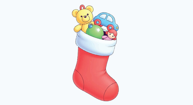 Christmas stocking filled with toys and gifts.