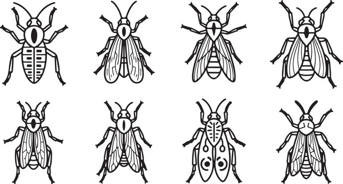 Set of eight cute vector ladybug icons with spots and flowers Vector