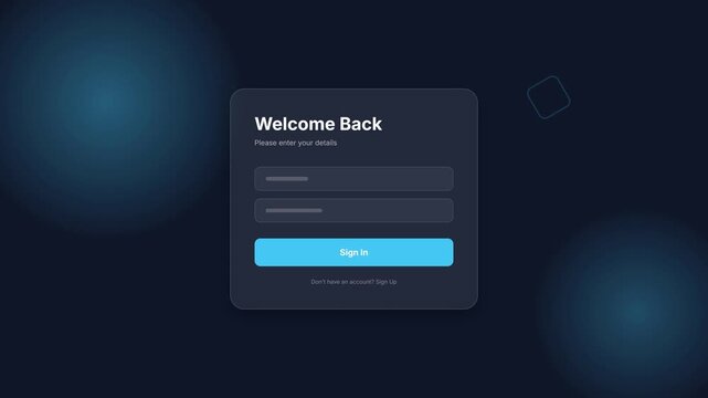 Dark themed login form with welcome back message and input fields.