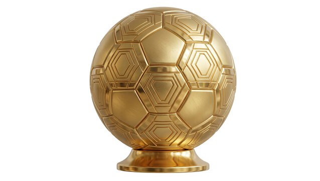 Golden soccer ball trophy on transparent background
