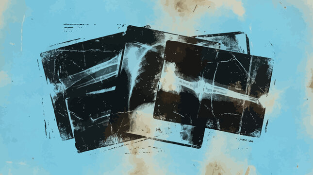 Grunge printmaking linocut texture set on sky blue background. Hand drawn x-ray effect rectangle shapes