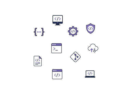 Programming and Software Development Icons Set in Outline, Glyph and Duotone Style
