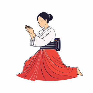 Japanese Woman in Traditional Kimono Bowing