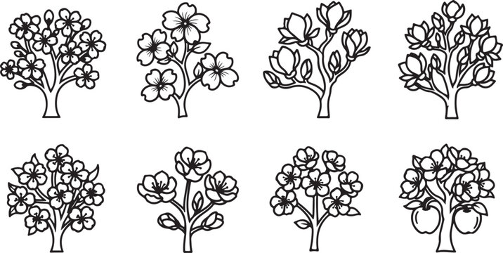 Black and white line drawing of daisy flowers on stems Vector