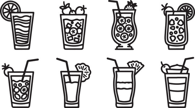 Black and white vector icons of cartoon cauldrons and potions Vector