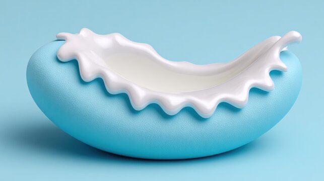 Abstract 3d visualization of a kidney-shaped aqua splash with white foam on soft blue background