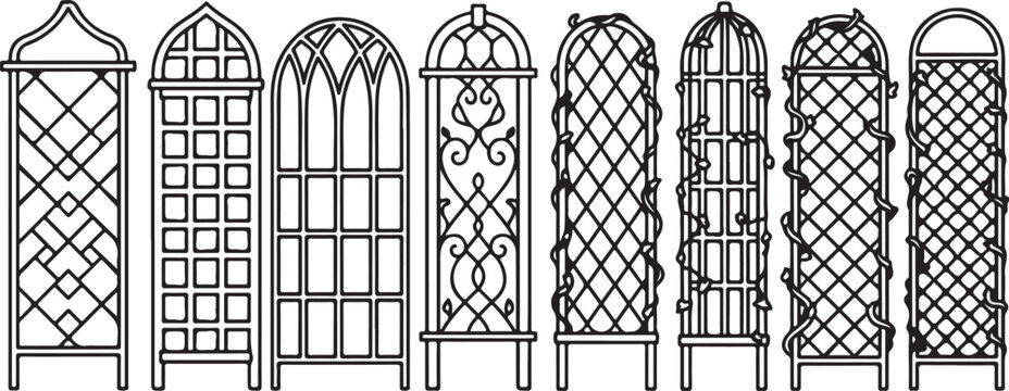 Set of eight gothic architecture building vector illustrations isolated Vector