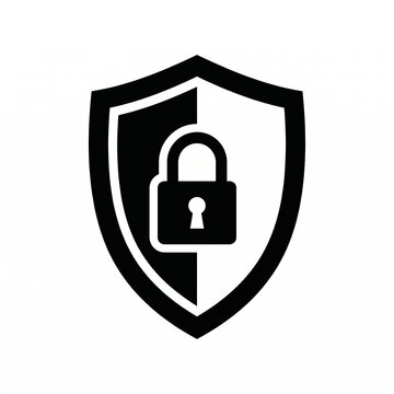 Silhouette of Security Shield and Padlock Symbol Isolated on White