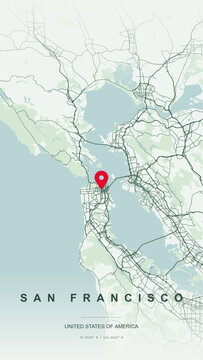 Modern minimalist vector map of San Francisco, California, USA. High-quality scalable illustration of San Francisco city grid, Golden Gate, SF Bay, and urban infrastructure for posters and design.