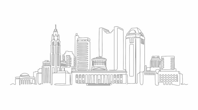 Minimalist Columbus Skyline Line Art Illustration Featuring Iconic Ohio Cityscape Landmark Architecture Contour Design