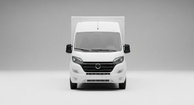 Front View of a White Cargo Van on a White Background.