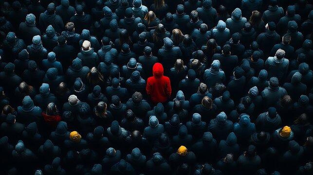 Standing Out A Red Figure Amidst a Crowd with Representing Uniqueness  Difference.